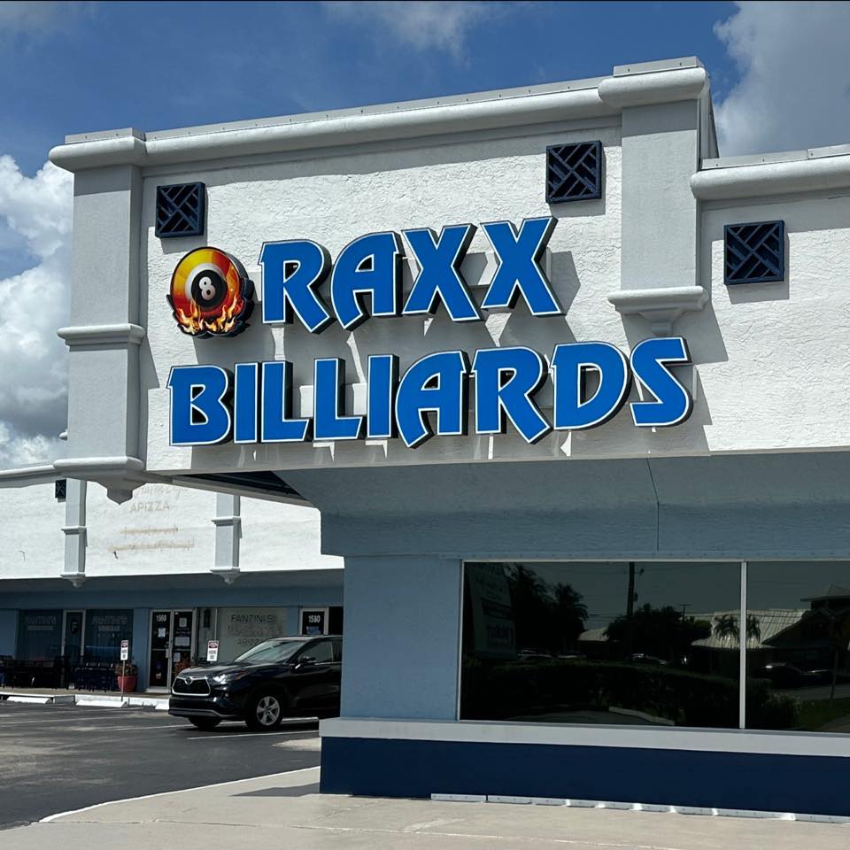 Raxx Billiards pool hall exterior/interior