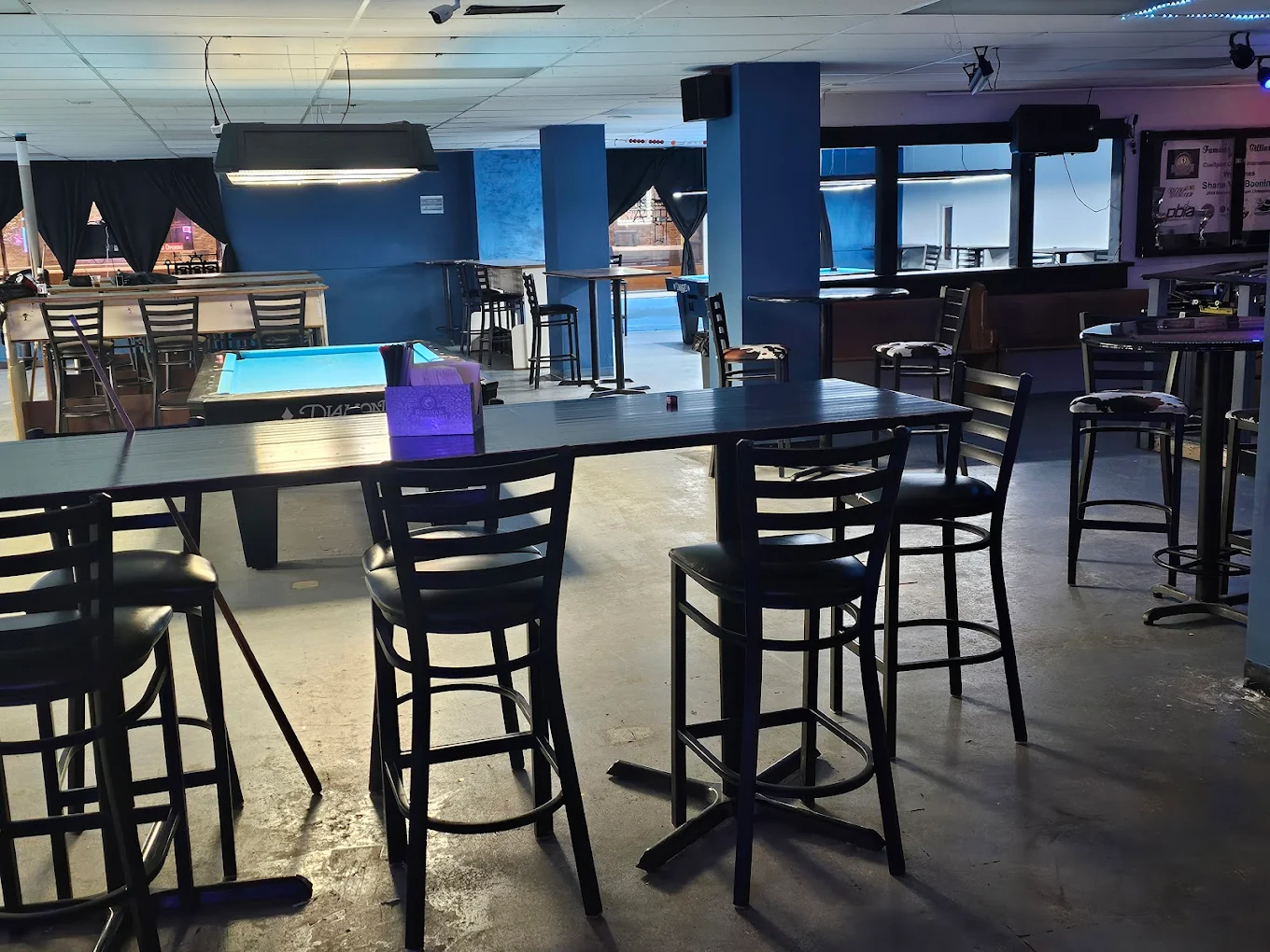 Famous City Billiards pool hall exterior/interior