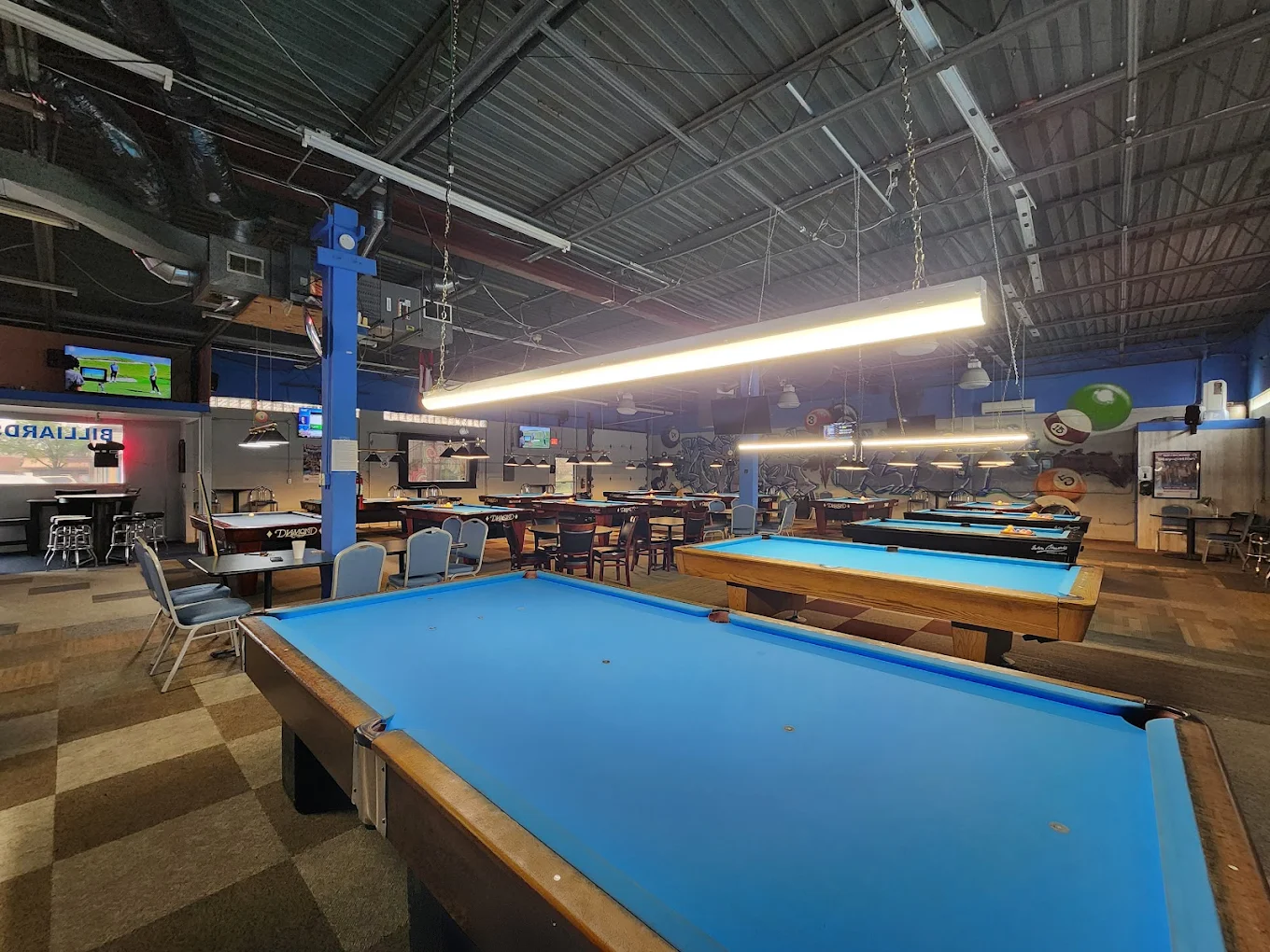 Bluetip Billiards pool hall exterior/interior