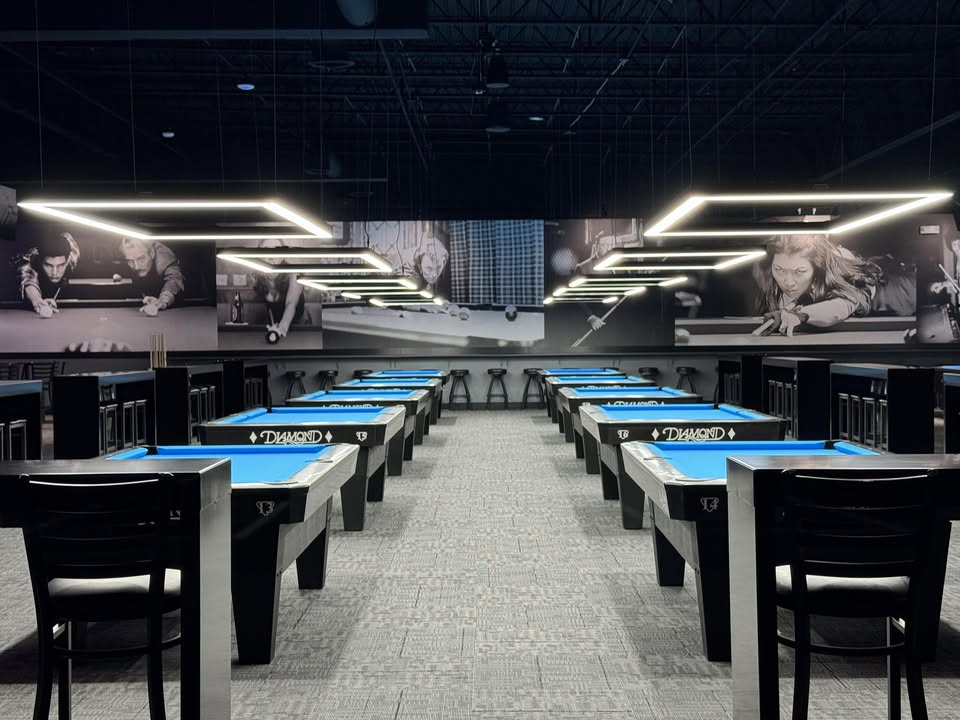 The Rack Billiard Club pool hall exterior/interior