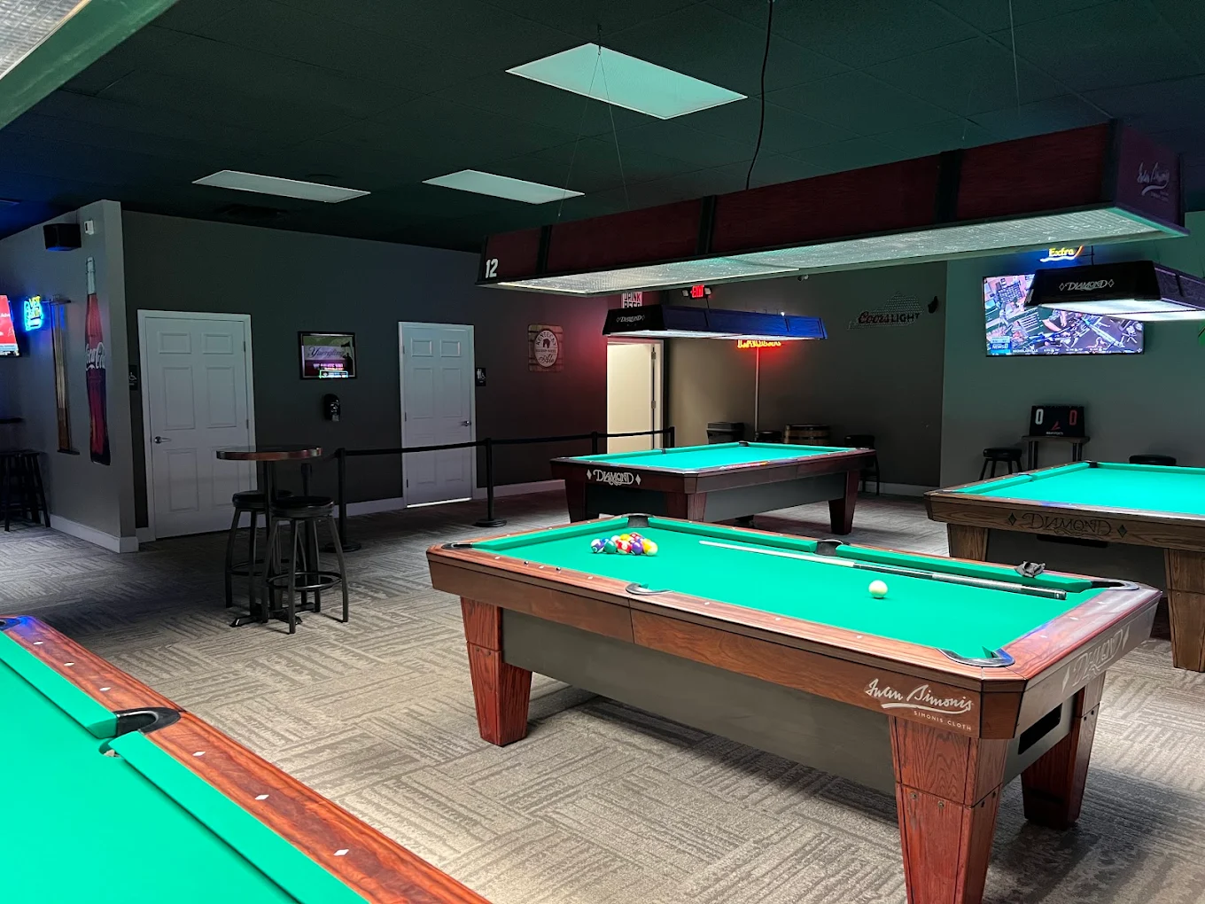 The Cue Club pool hall exterior/interior