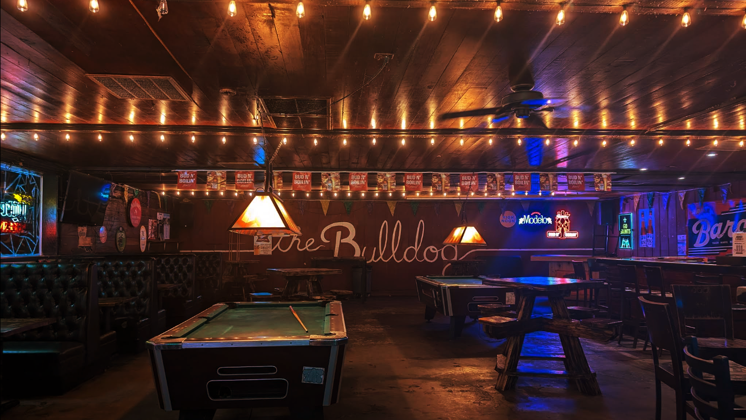 The Bulldog pool hall exterior/interior