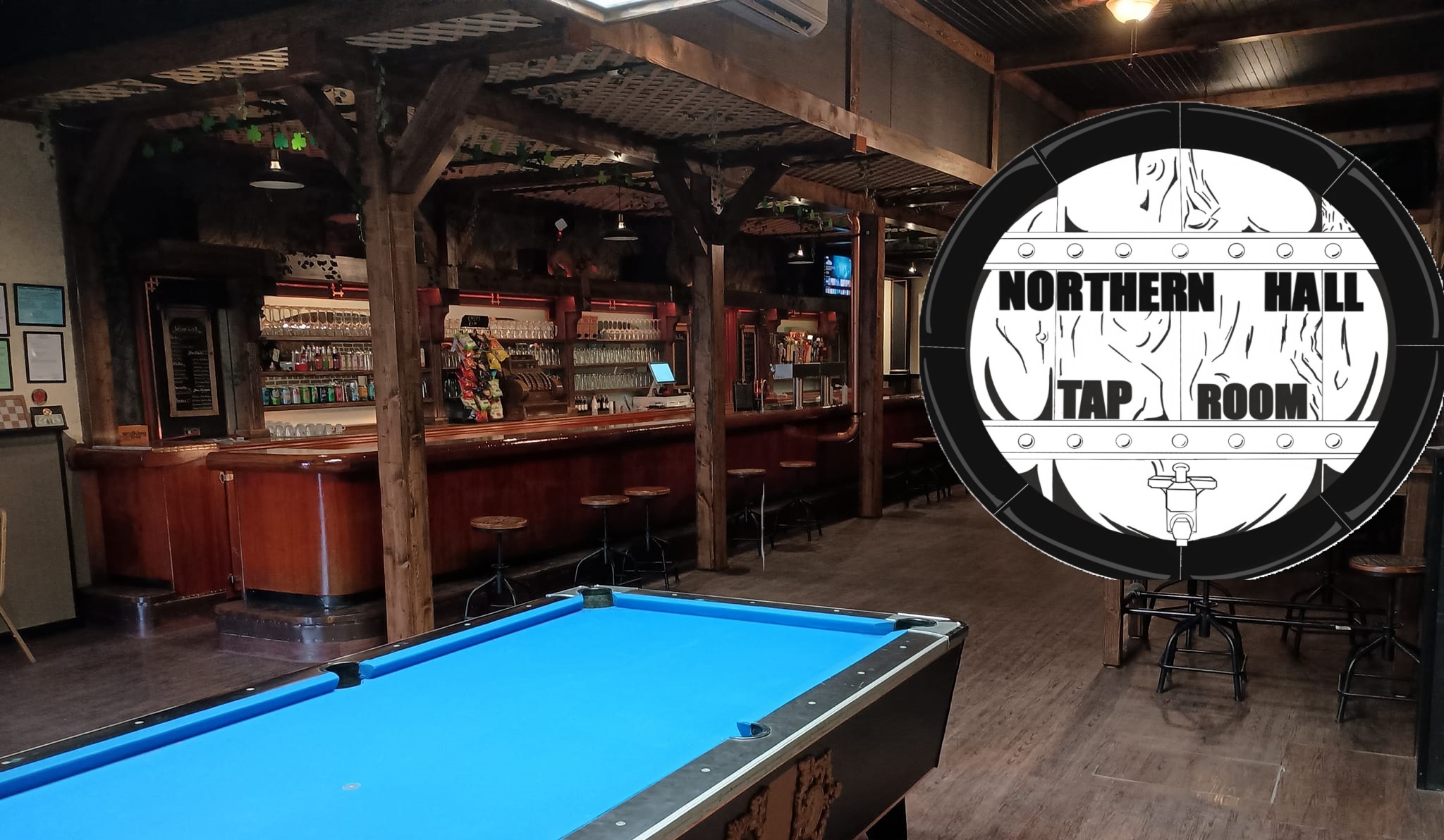 Northern Hall Tap Room pool hall exterior/interior