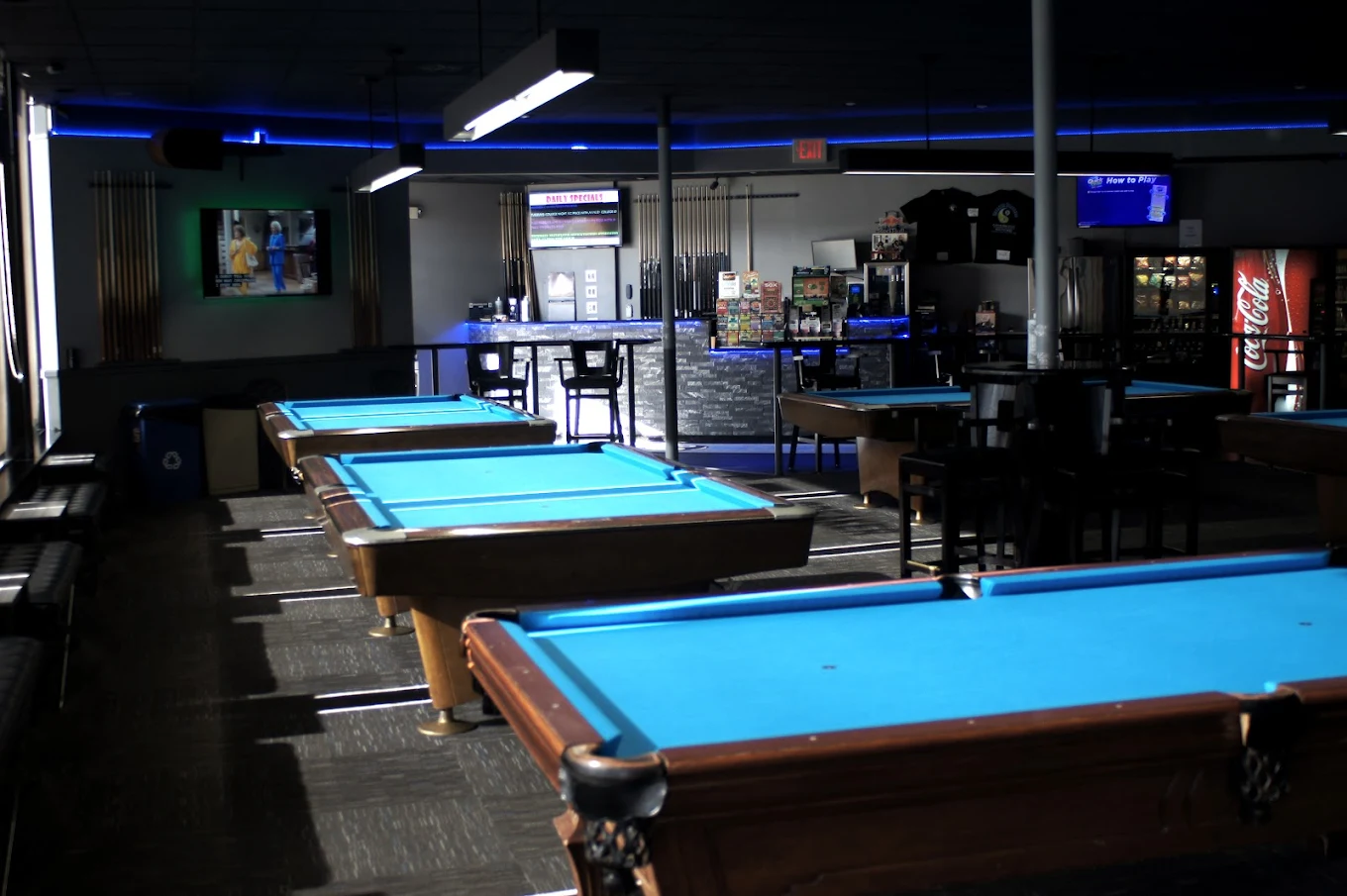 Breaker Billiards pool hall exterior/interior