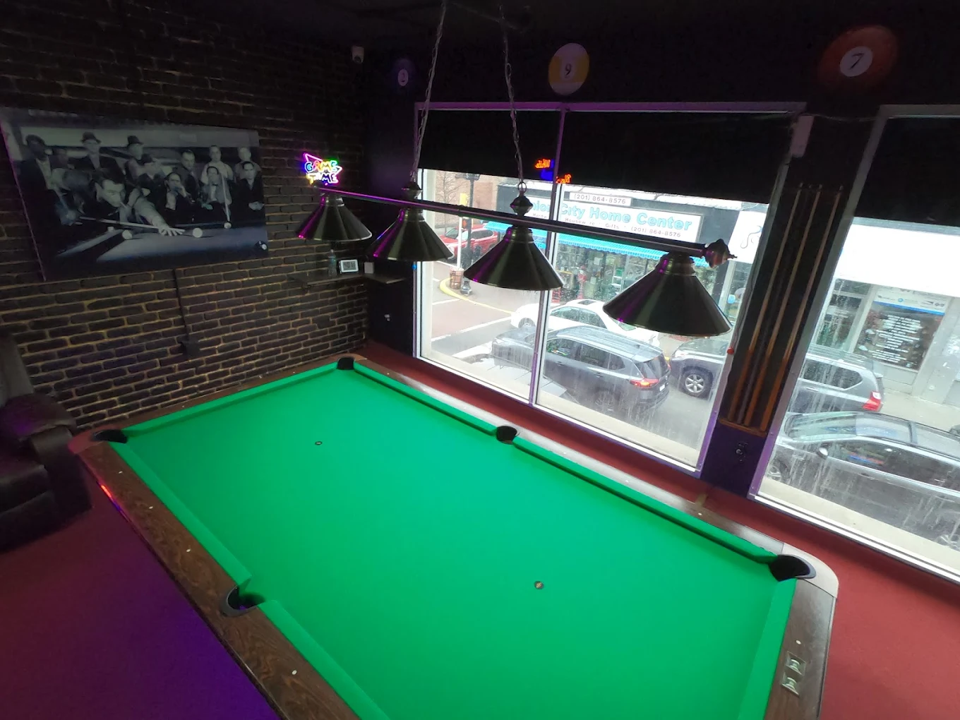 Black and White Billiards pool hall exterior/interior