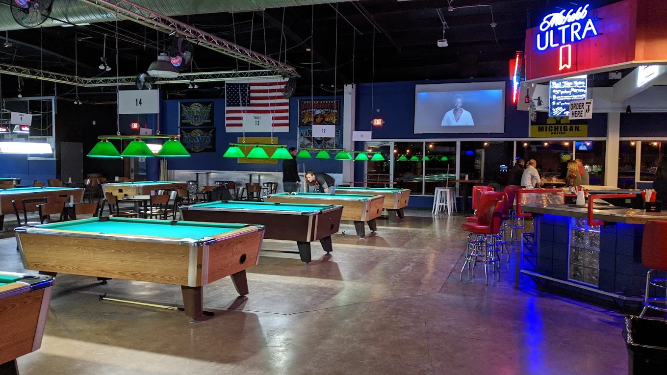 Chalky's Billiards and Family Entertainment pool hall exterior/interior