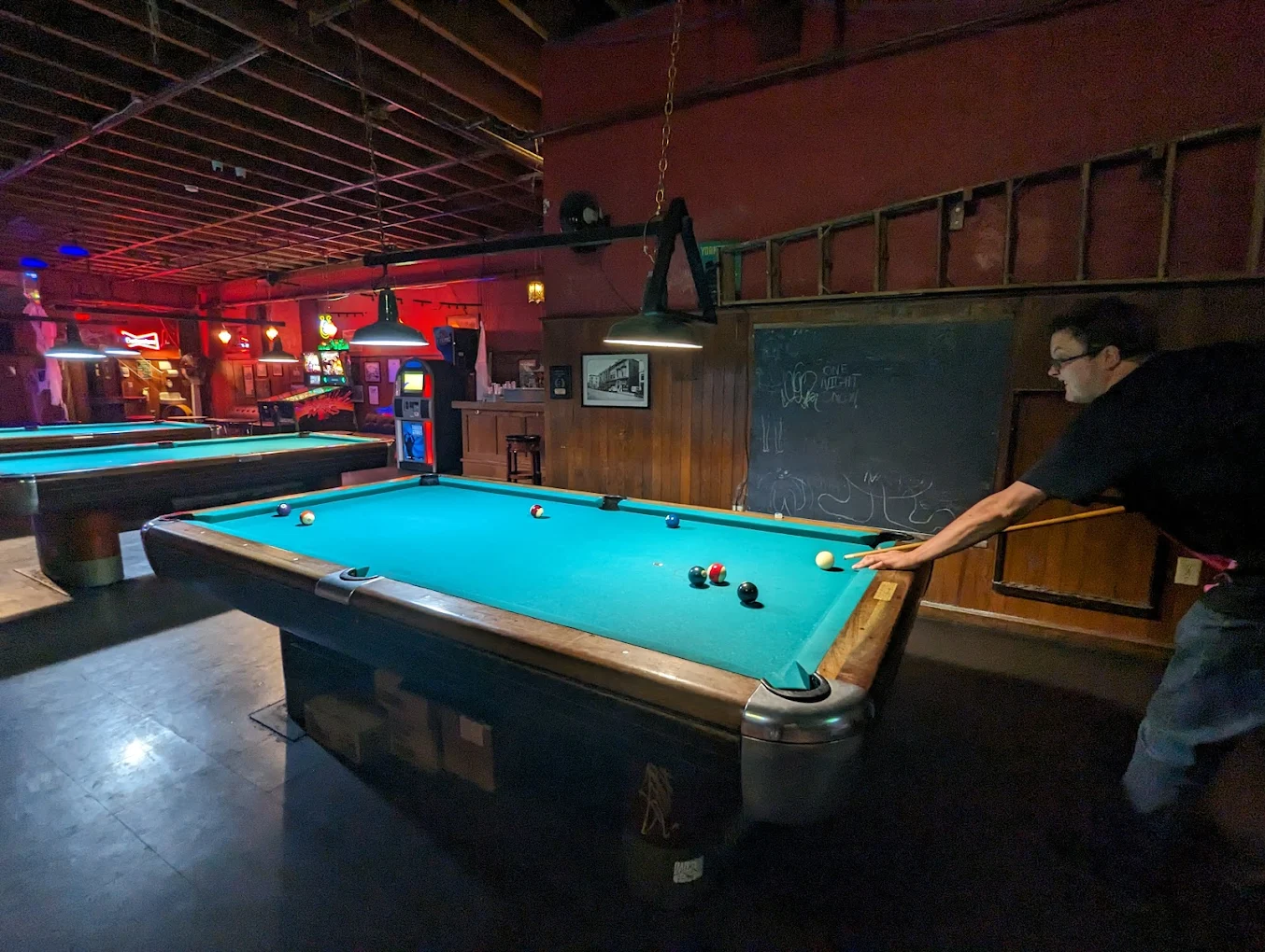 Luckey's Club pool hall exterior/interior