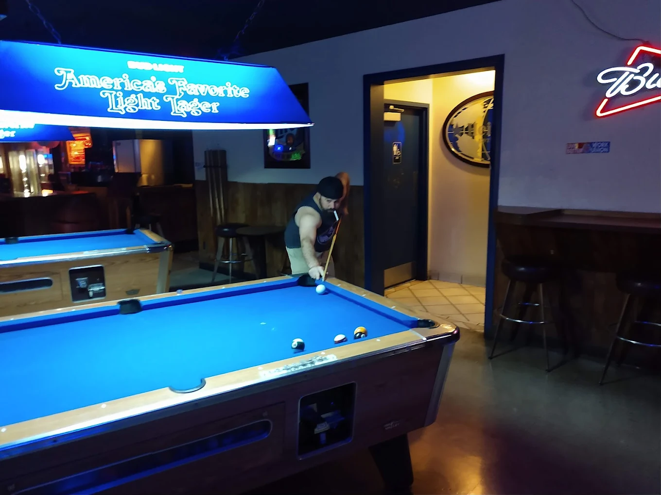 Stadium Saloon pool hall exterior/interior