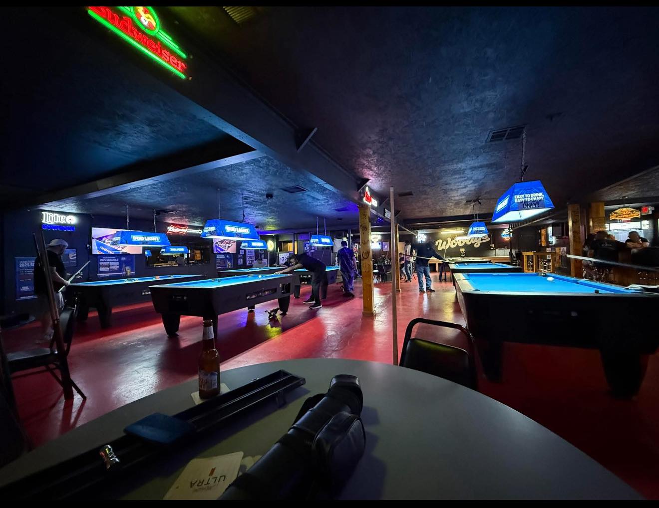 Woody's pool hall exterior/interior